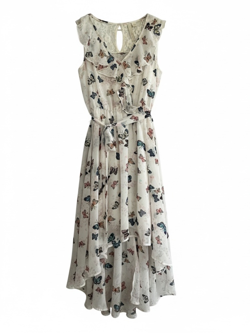 Disney Cinderella High-Low Butterfly-Print Ruffle Dress with Tie - Size Small
